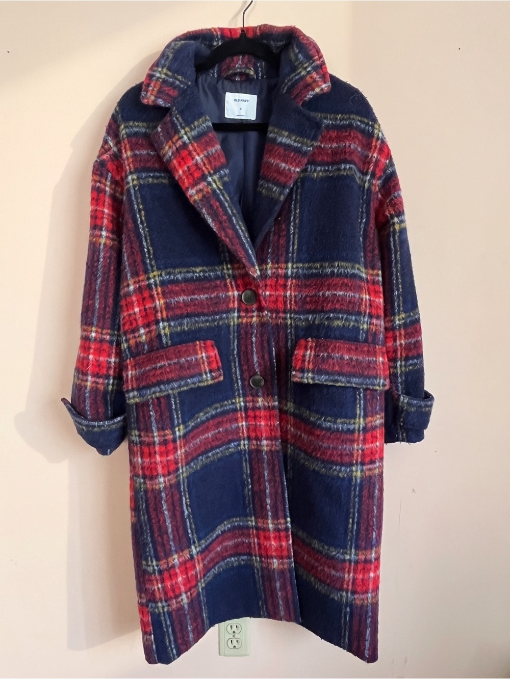Old Navy Navy and Red Plaid Pea Coat